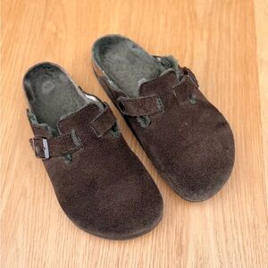 Birkenstock Boston Suede Shearling Brown Mules